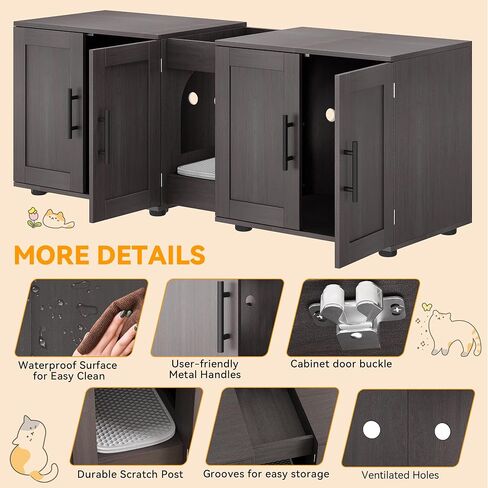Cat Litter Box Enclosure for 2 Cats,Cat Litter Box Furniture with Double Room,Hidden Litter Box Furniture,Double Cat Cabinet with Scratching Pad,Indoor Cat Litter Box Storage Cabinet,White in Saudi Arabia
