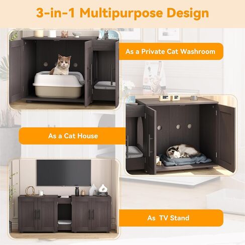 Cat Litter Box Enclosure for 2 Cats,Cat Litter Box Furniture with Double Room,Hidden Litter Box Furniture,Double Cat Cabinet with Scratching Pad,Indoor Cat Litter Box Storage Cabinet,White in Saudi Arabia