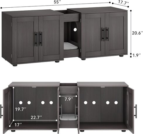 Cat Litter Box Enclosure for 2 Cats,Cat Litter Box Furniture with Double Room,Hidden Litter Box Furniture,Double Cat Cabinet with Scratching Pad,Indoor Cat Litter Box Storage Cabinet,White in Saudi Arabia