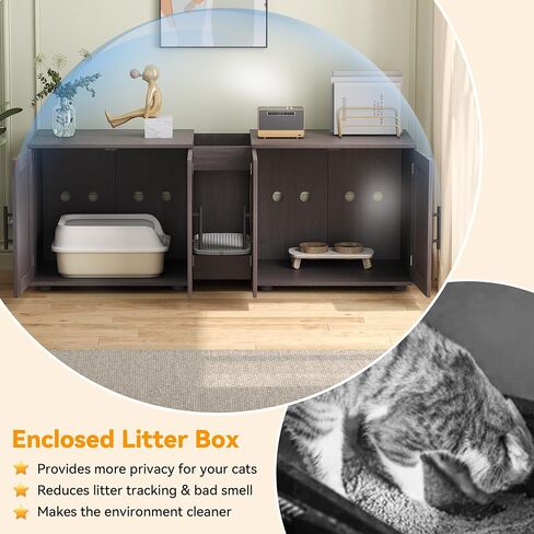 Cat Litter Box Enclosure for 2 Cats,Cat Litter Box Furniture with Double Room,Hidden Litter Box Furniture,Double Cat Cabinet with Scratching Pad,Indoor Cat Litter Box Storage Cabinet,White in Saudi Arabia