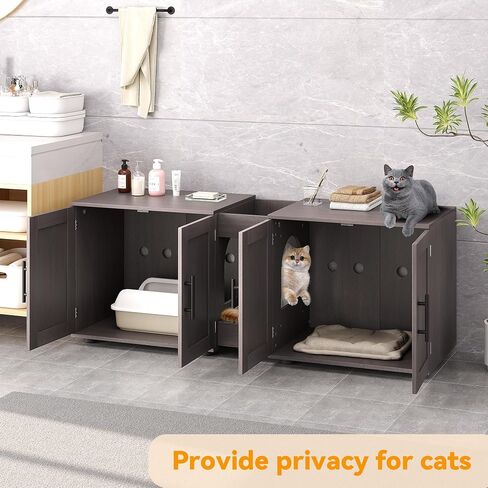 Cat Litter Box Enclosure for 2 Cats,Cat Litter Box Furniture with Double Room,Hidden Litter Box Furniture,Double Cat Cabinet with Scratching Pad,Indoor Cat Litter Box Storage Cabinet,White in Saudi Arabia
