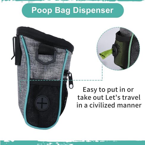 Dog Treat Pouch | Dog Training Treat Pouch Snack Bag with Waist Shoulder Strap, Poop Bag Dispenser | Puppy Treat Pouch with a Foldable Bowl - Grey in Saudi Arabia