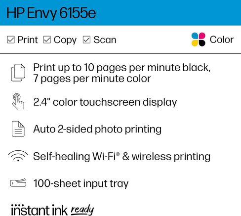 HP Envy 6155e Wireless All-in-One Color Inkjet Printer, Portobello, Print, scan, Copy, Duplex Printing Best-for-Home, 3 Months of Ink Included (714L5A) in Saudi Arabia