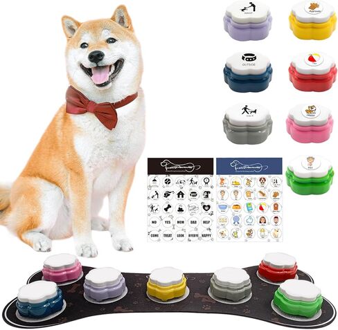 Set of 7 Dog Buttons for Communication-Dog Recordable Training Buttons with Rubber Mat,Dog Talking Buttons,Pet Buttons,Dog Training & Behavior Aids,Train Your Dog to Voice What They Want in Saudi Arabia