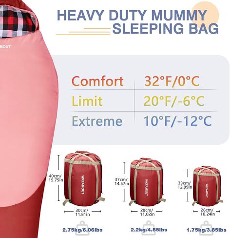 Cold Weather Mummy Sleeping Bag Flannel 0 Degree Winter Sleeping Bag Machine Washable Heavy Duty for Adults,Teenager with Compression Sack 4 Seasons for Camping Hiking Traveling in Saudi Arabia