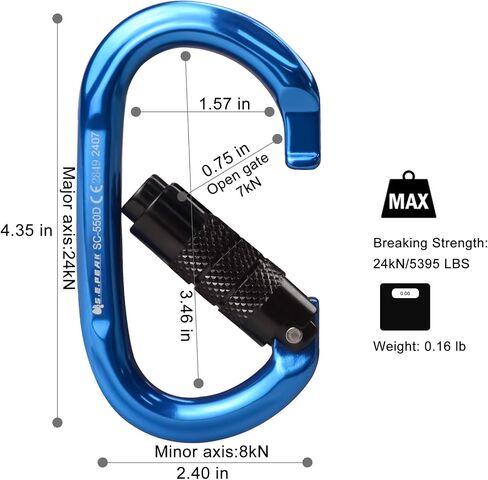 CE 24kN Oval Climbing Screwgate Clip for Outdoor Activities, Stormproof, Hiking, Mountaineering, Climbing, Camping, Fishing, Hunting, Skiing, Snowshoeing in Saudi Arabia