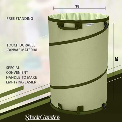 Collapsible -45 Gallon Canvas Garden Waste Bag -Pop-up Bucket Reusable Yard Leaf Bag Holder- Heavy Duty Hardshell Bottom – with Drain Holes for Lawn Pool Garden Camping Trash Debris Bag with Handles in Kuwait