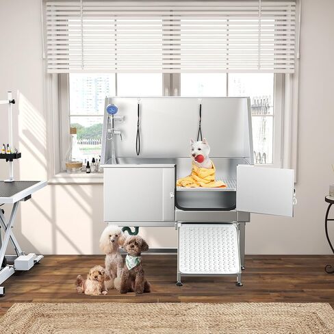 YITAHOME 50 "حوض استحمام للكلاب 304 من الفولاذ المقاوم للصدأ محطة استحمام احترافية للكلاب مع منحدر، شبكة أرضية، صنبور، حوض استحمام للكلاب الكبيرة والمتوسطة والصغيرة، الباب الأيسر للحيوانات الأليفة، محطة غسيل الكلاب للمنزل in Saudi Arabia