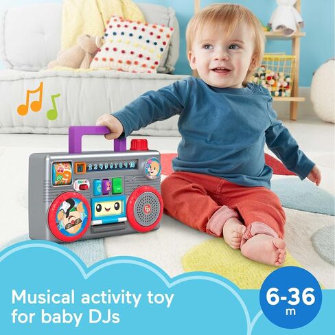 Fisher-Price Laugh & Learn Busy Boombox, Retro-Inspired Musical Infant Activity Toy with Learning Content for Baby and Toddlers in Saudi Arabia