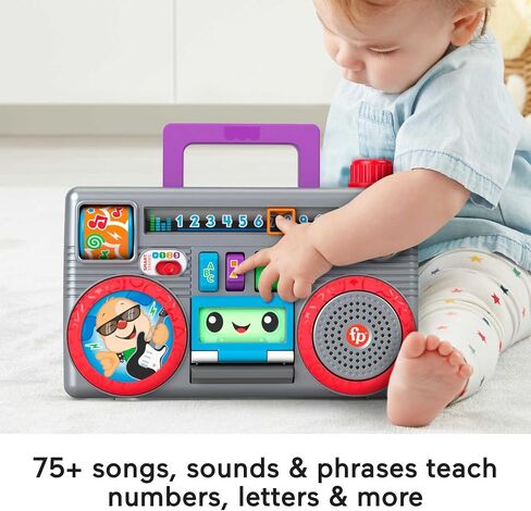 Fisher-Price Laugh & Learn Busy Boombox, Retro-Inspired Musical Infant Activity Toy with Learning Content for Baby and Toddlers in Saudi Arabia
