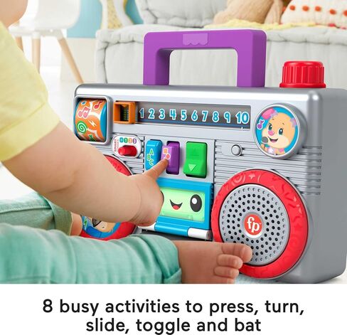 Fisher-Price Laugh & Learn Busy Boombox, Retro-Inspired Musical Infant Activity Toy with Learning Content for Baby and Toddlers in Saudi Arabia