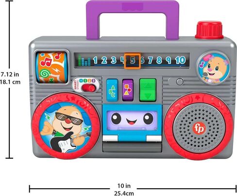 Fisher-Price Laugh & Learn Busy Boombox, Retro-Inspired Musical Infant Activity Toy with Learning Content for Baby and Toddlers in Saudi Arabia