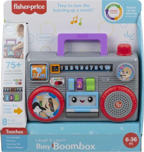 Fisher-Price Laugh & Learn Busy Boombox, Retro-Inspired Musical Infant Activity Toy with Learning Content for Baby and Toddlers in Saudi Arabia