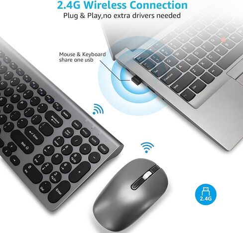 LeadsaiL Wireless Keyboard and Mouse Combo, Wireless USB Mouse and Computer Keyboard Set, Compact and Silent for Windows Laptop, Desktop, PC- Grey in Saudi Arabia