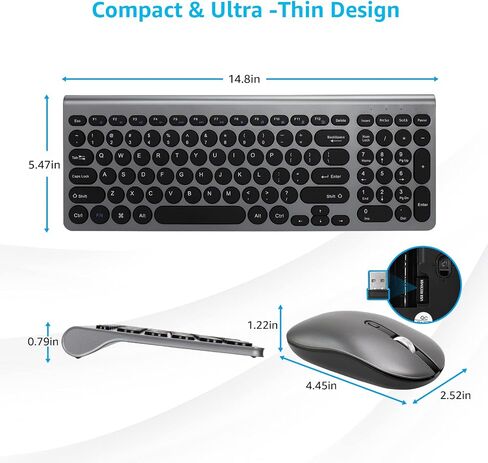 LeadsaiL Wireless Keyboard and Mouse Combo, Wireless USB Mouse and Computer Keyboard Set, Compact and Silent for Windows Laptop, Desktop, PC- Grey in Saudi Arabia