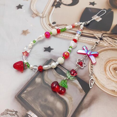 2 Pack Phone Charms, Cute Aesthetic Beaded Phone Charm Strap Phone Lanyard String Phone Chain Accessories for Phone Bag Keychain Airpods Camera Pendants in Kuwait