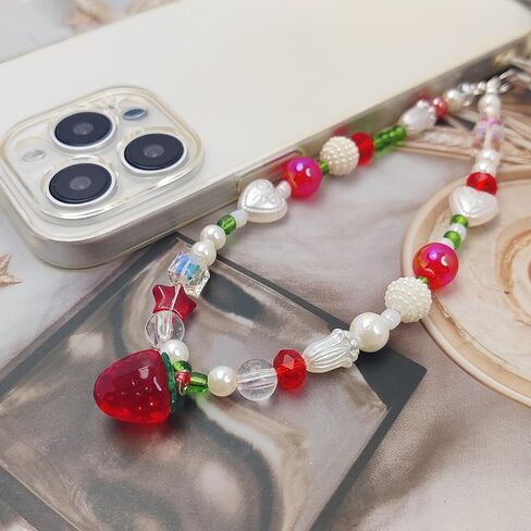 2 Pack Phone Charms, Cute Aesthetic Beaded Phone Charm Strap Phone Lanyard String Phone Chain Accessories for Phone Bag Keychain Airpods Camera Pendants in Kuwait