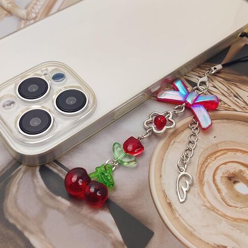2 Pack Phone Charms, Cute Aesthetic Beaded Phone Charm Strap Phone Lanyard String Phone Chain Accessories for Phone Bag Keychain Airpods Camera Pendants in Kuwait