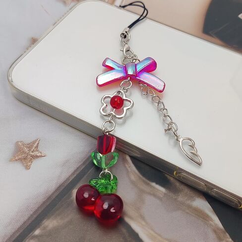 2 Pack Phone Charms, Cute Aesthetic Beaded Phone Charm Strap Phone Lanyard String Phone Chain Accessories for Phone Bag Keychain Airpods Camera Pendants in Kuwait