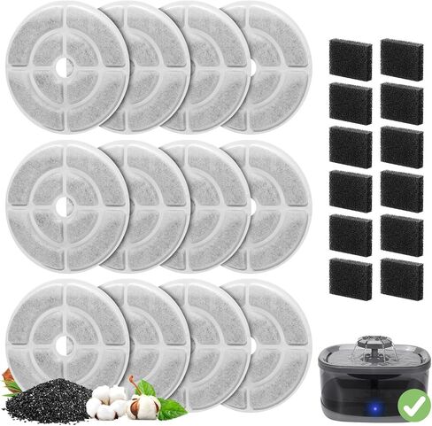 12 Pack Replacement Filters for 2.5Gal/9.5L Dog Fountain, GISOFIK 18CM Larger Cat Water Fountain Filters, Coconut Activated Dog Fountain Filters, Pet Fountain Filter Replacement(12 Pump Filters) in Kuwait