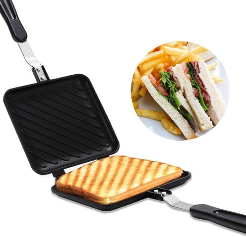 Breakfast Sandwich Maker, Non Stick Sandwich Toaster Panini Press Stove Top Double Sided Baking Pan with Easy Grip Handle, Grid Pattern in Saudi Arabia