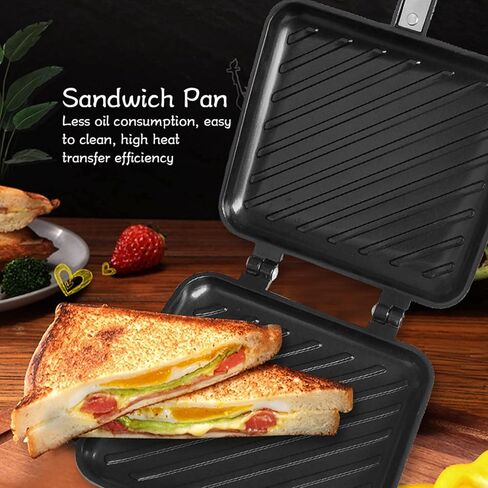 Breakfast Sandwich Maker, Non Stick Sandwich Toaster Panini Press Stove Top Double Sided Baking Pan with Easy Grip Handle, Grid Pattern in Saudi Arabia