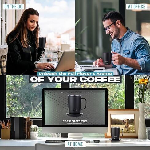 كوب قهوة مسخن من PRO سعة 14 أونصة، عمر البطارية 4 ساعات، تسخين ذاتي، تحكم في درجة الحرارة قابل للتعديل، شاشة LCD، زر واحد لضبط درجة الحرارة، يتضمن غطاء مع منزلق مغناطيسي (أسود) in Saudi Arabia