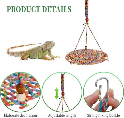 UOIENRT Bearded Dragon Hammock, Lizard Accessories Habitats Supplies, Reptile Swing Hanging Bed Cotton Yarn Braid Bed for Bearded Dragon Leopard Gecko Parrots Hamster Squirrel (Colorful Orange) in Saudi Arabia