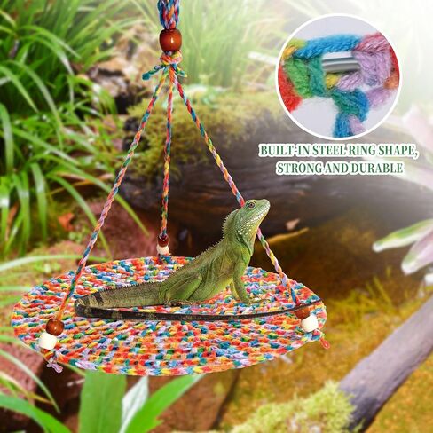 UOIENRT Bearded Dragon Hammock, Lizard Accessories Habitats Supplies, Reptile Swing Hanging Bed Cotton Yarn Braid Bed for Bearded Dragon Leopard Gecko Parrots Hamster Squirrel (Colorful Orange) in Saudi Arabia