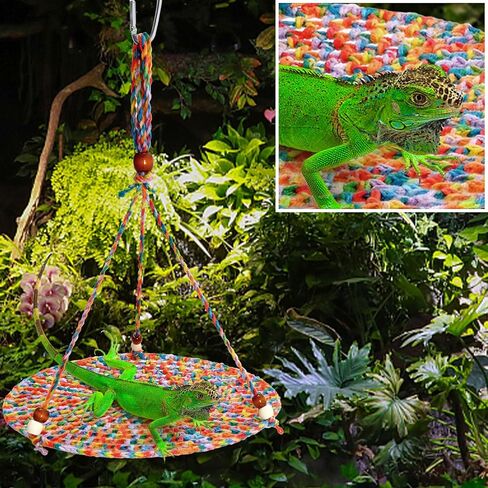 UOIENRT Bearded Dragon Hammock, Lizard Accessories Habitats Supplies, Reptile Swing Hanging Bed Cotton Yarn Braid Bed for Bearded Dragon Leopard Gecko Parrots Hamster Squirrel (Colorful Orange) in Saudi Arabia