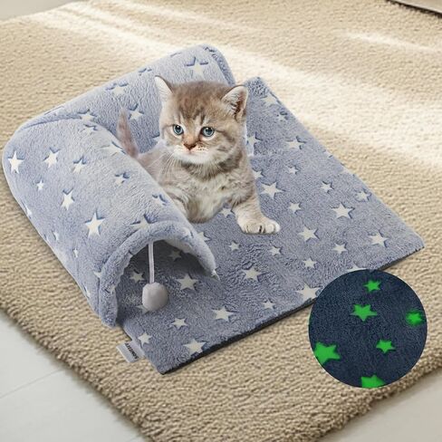 Kitten Tunnel Bed Mat, Glow in The Dark Kitten Bed for Indoor Kittens, Perfect Kitten Gift Toy with 3D Memory Foam, Detachable & Machine Washable, Non-Slip Bottom, Blue S in Saudi Arabia