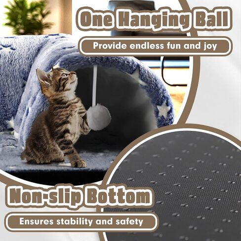 Kitten Tunnel Bed Mat, Glow in The Dark Kitten Bed for Indoor Kittens, Perfect Kitten Gift Toy with 3D Memory Foam, Detachable & Machine Washable, Non-Slip Bottom, Blue S in Saudi Arabia