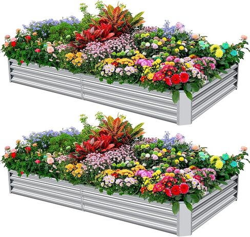 Land Guard 12×4×1ft Galvanized Raised Garden Bed Kit for Vegetables, Galvanized Super Large Metal Planter Raised Garden Boxes Outdoor(359 Gallon Capacity) in Kuwait