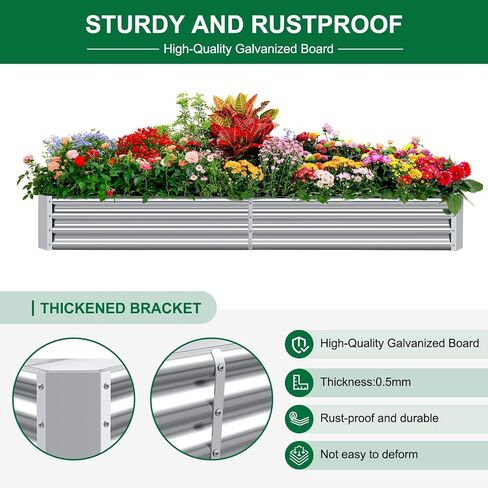 Land Guard 12×4×1ft Galvanized Raised Garden Bed Kit for Vegetables, Galvanized Super Large Metal Planter Raised Garden Boxes Outdoor(359 Gallon Capacity) in Kuwait