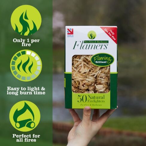 Flamers Natural Eco Fire Starter - 24 Firestarters for Charcoal Logs Firewood Kindling Stick Briquette - Fire Lighter for BBQ Coal Grill Pizza Oven Solo Stove Fire Pit Chiminea Fireplace Campfire in Saudi Arabia