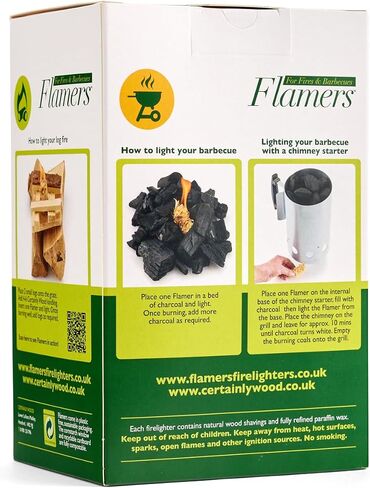 Flamers Natural Eco Fire Starter - 24 Firestarters for Charcoal Logs Firewood Kindling Stick Briquette - Fire Lighter for BBQ Coal Grill Pizza Oven Solo Stove Fire Pit Chiminea Fireplace Campfire in Saudi Arabia