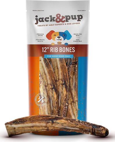 Jack&Pup Rib Bones for Dogs | All Natural Large Dog Bones| Single Ingredient Dog Chew Bones for Medium to Large Dogs (12 inch (6 Pack)) in Saudi Arabia