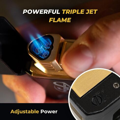 San Antonio Triple Flame Torch Cigar Lighter with Cutter - Refillable Butane Cigar Lighter, All-in-1 Cigar Accessories Set with V Cut Cigar Cutter, Cigar Holder - Perfect Cigar Gifts for Men in Saudi Arabia