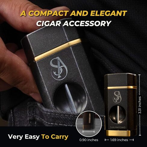 San Antonio Triple Flame Torch Cigar Lighter with Cutter - Refillable Butane Cigar Lighter, All-in-1 Cigar Accessories Set with V Cut Cigar Cutter, Cigar Holder - Perfect Cigar Gifts for Men in Saudi Arabia