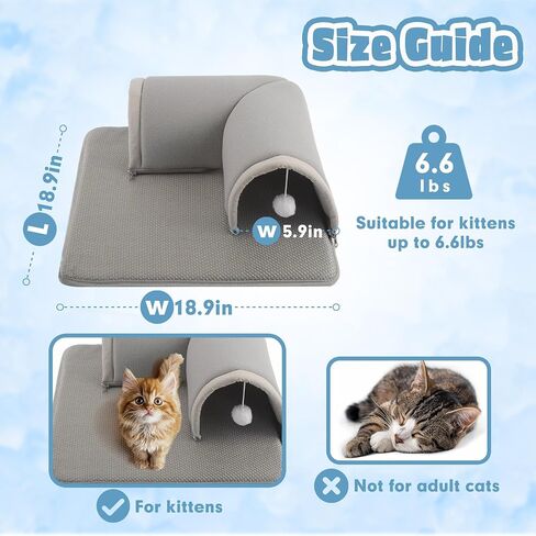 Kitten Tunnel Bed Mat, Glow in The Dark Kitten Bed for Indoor Kittens, Perfect Kitten Gift Toy with 3D Memory Foam, Detachable & Machine Washable, Non-Slip Bottom, Blue S in Saudi Arabia