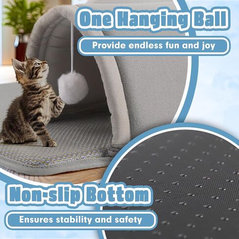 Kitten Tunnel Bed Mat, Glow in The Dark Kitten Bed for Indoor Kittens, Perfect Kitten Gift Toy with 3D Memory Foam, Detachable & Machine Washable, Non-Slip Bottom, Blue S in Saudi Arabia