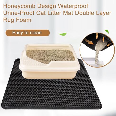سجادة فضلات القطط، سجادة فضلات الحيوانات الأليفة، سجادة صينية فضلات القطط، وسادة مزدوجة الطبقات مقاومة للماء، بساط مصيدة فضلات القطط، تصميم قرص العسل (الحجم: 30 × 30 سم/11 × 11 بوصة) in Kuwait