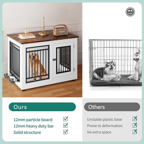 YITAHOME Dog Crate Furniture Style, 35 Inch Wooden Dog Kennel End Table for Medium Dogs up to 55 lbs, Indoor Dog Cage House with Adjustable Feet and Removable Bowls (35" L x 20.4" W x 25.2" H) in Saudi Arabia
