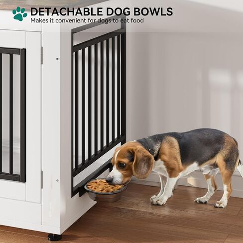 YITAHOME Dog Crate Furniture Style, 35 Inch Wooden Dog Kennel End Table for Medium Dogs up to 55 lbs, Indoor Dog Cage House with Adjustable Feet and Removable Bowls (35" L x 20.4" W x 25.2" H) in Saudi Arabia