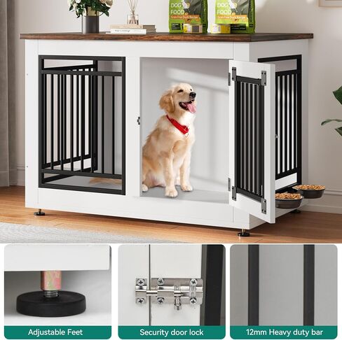 YITAHOME Dog Crate Furniture Style, 35 Inch Wooden Dog Kennel End Table for Medium Dogs up to 55 lbs, Indoor Dog Cage House with Adjustable Feet and Removable Bowls (35" L x 20.4" W x 25.2" H) in Saudi Arabia