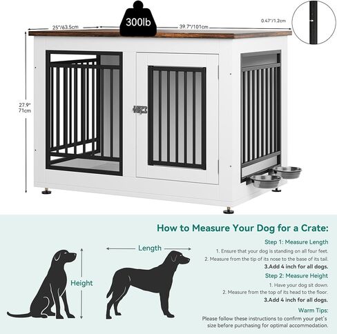 YITAHOME Dog Crate Furniture Style, 35 Inch Wooden Dog Kennel End Table for Medium Dogs up to 55 lbs, Indoor Dog Cage House with Adjustable Feet and Removable Bowls (35" L x 20.4" W x 25.2" H) in Saudi Arabia