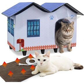 Heated Cat Houses for Indoor/Outdoor Cats with Large Elevated Heated Cat Bed Providing Safe Feral Cats, Easy to Assemble