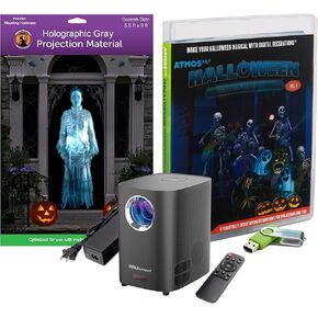 تشتمل مجموعة الديكور الرقمي Reaper Brothers Halloween Hollusion على 8 تأثيرات فيديو AtmosFX لجهاز عرض Halloween Plus HD فائق السطوع وشاشة عرض ثلاثية الأبعاد مقاس 5.5 × 9 بوصة