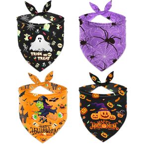 4 Pcs Halloween Dog Bandanas Costumes Triangle Dog Scarf Dog Halloween Bandanas Adjustable Pet Bandanas Accessories for Small Medium Large Dogs Pets