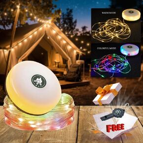 Camping Lights String, 4-in-1 Upgraded Outdoor String Lights with 8 Lighting Modes, 30-Second Recovery, USB Charging - Portable RGB Camping String Lights for Camping and Hiking (29.52 ft)